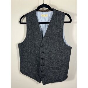 J Crew Herringbone Dress Vest Mens Medium Wool Moon British Cloth Gray (N)